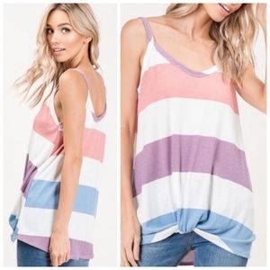 Pastel knot color-block striped tank tops